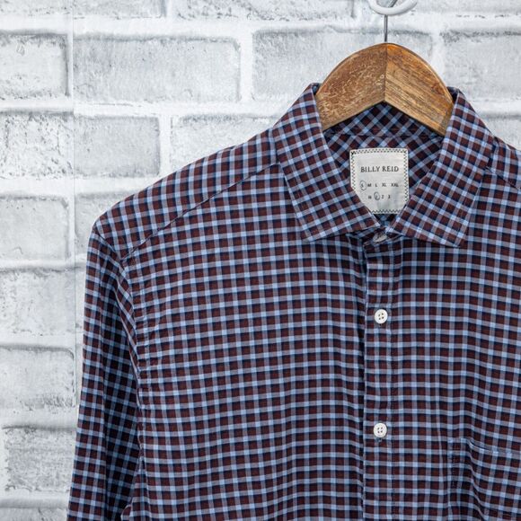 BILLY REID Men's fit 1 Button up Shirt in Maroon Blue check cotton size Small - Picture 5 of 5